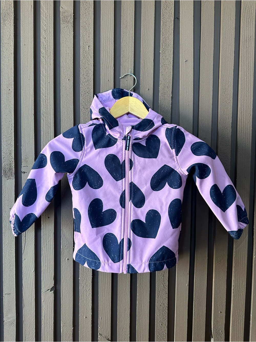 Cat And Jack Toddler Girls Winter Jacket Rain Coat Purple Hearts Size 3T